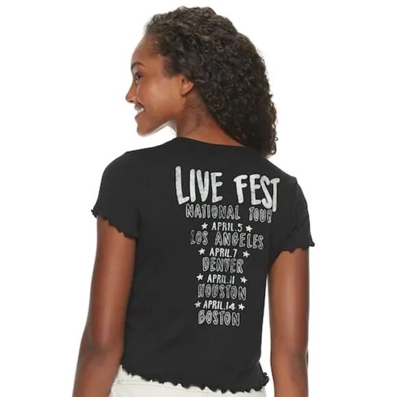 NWT Awake Juniors' Ruffled Sleeve Live Fest Tee - Picture 2 of 5